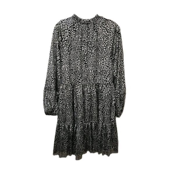 CeCe Black & Silver leopard print Babydoll mini dress Ruffled Size Medium NEW - Picture 7 of 12